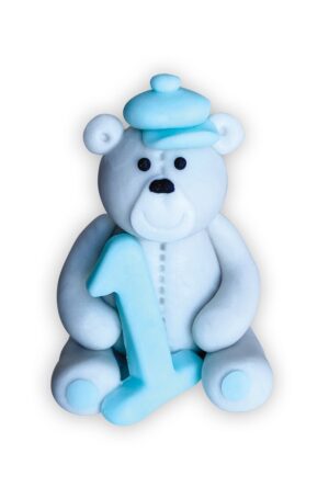 Figurka cukrowa Miś z króliczkiem "1" niebieski