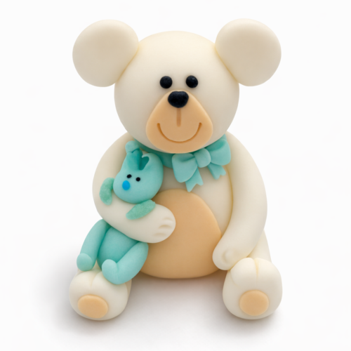 Figurka cukrowa Miś z króliczkiem biało-niebieski