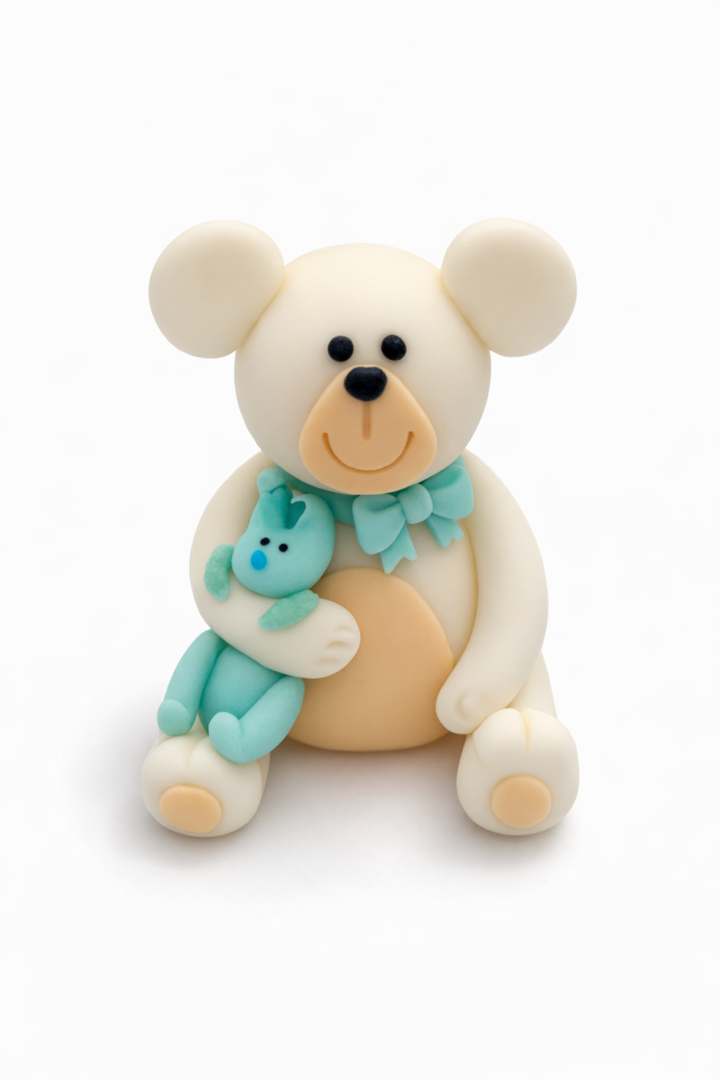 Figurka cukrowa Miś z króliczkiem biało-niebieski