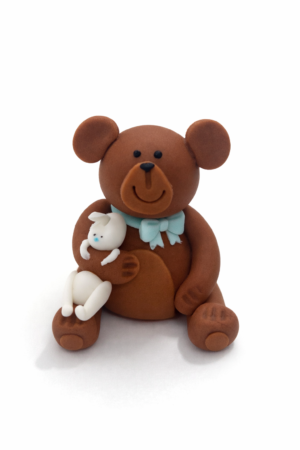 Figurka cukrowa Miś z króliczkiem brązowo-niebieski