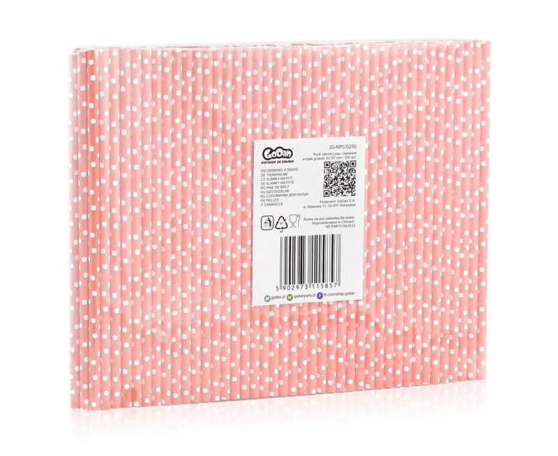 Słomki różowe w białe groszki 250szt.