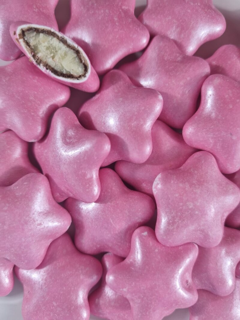 Gwiazdy czekoladowe 3cm - różowa perła 200g
