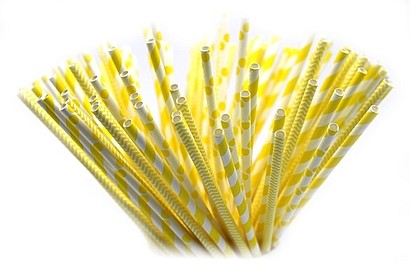 Słomki papierowe żółte mix wzorów - 10szt.