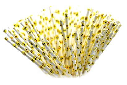 Słomki papierowe białe w uśmieszki - 10szt.