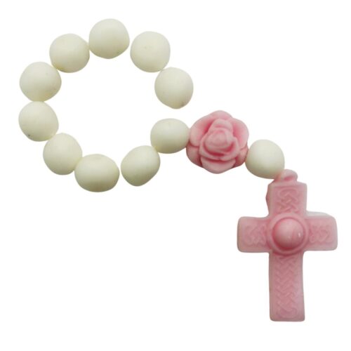 Różaniec z różowym krzyżykiem 1szt.