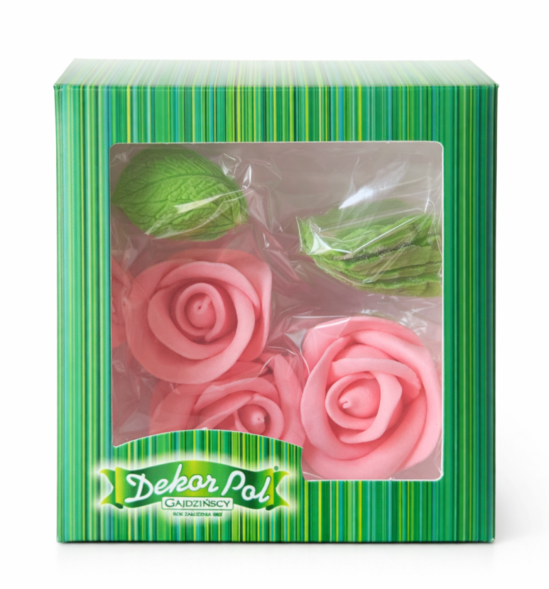Zestaw duża róża różowa+ listki