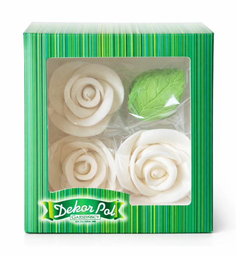 Zestaw duża róża biała+ listki
