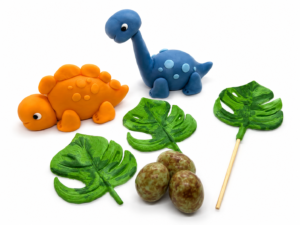Dekoracje cukrowe – dinozaury, liście i jajka